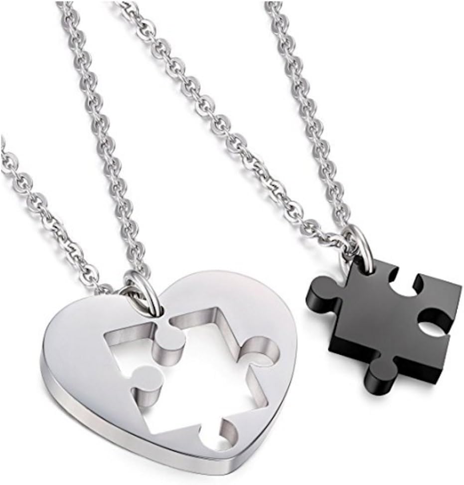 Unisex Urban Styles – Stainless Steel Jewellery For Lovers – Couple Pendant With Chain Pendant Necklace for him and her Heart/Puzzle