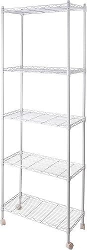 JS HANGER Estantería de alambre con ruedas, estantes de metal rodante de 5 niveles resistentes y ajustables en altura para almacenamiento, capacidad
