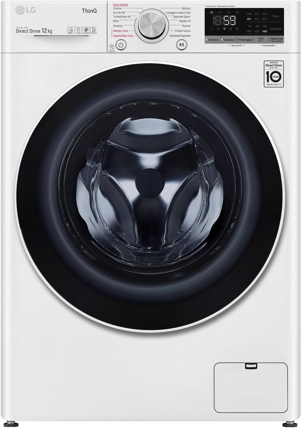 LG F4WR5009A6M – Lavatrice intelligente, 9 kg, AI Direct Drive, 1400 giri/ min, carico frontale, TurboWash 360°, cotone turbo, vapore vapore, classificazione A, serie 500, inox grafite
