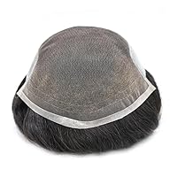 Vista 6 de FACE MIRACLE - Tupé frontal de encaje francés para hombres, sistema de reemplazo de cabello humano de encaje con pieza de pelo de poliuretano