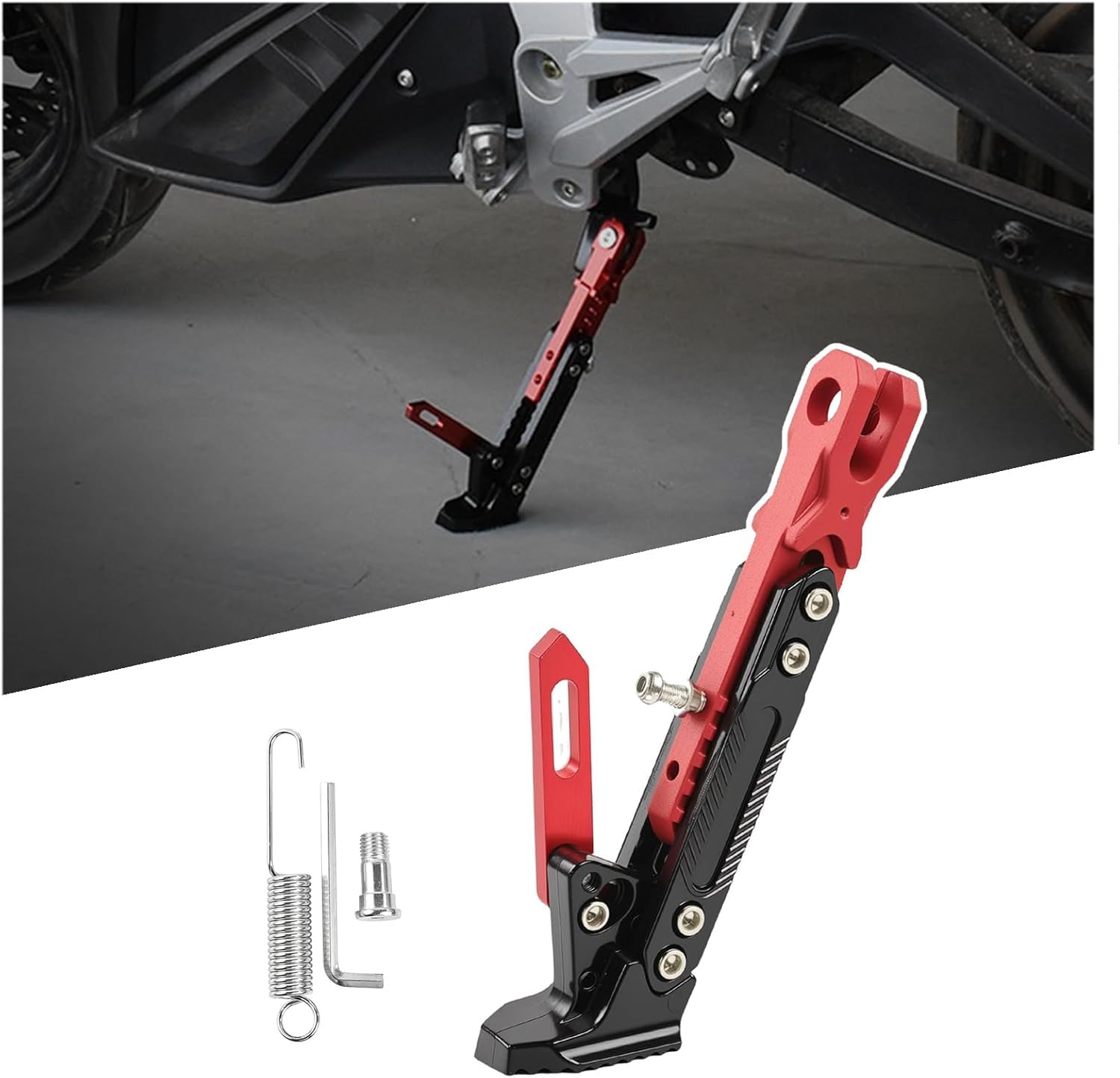 VBDBN Motorcycle Kickstand for Yamaha XT660R/XT660X/XT660Z Tenere/XT660Z Tenere ABS/XTZ 125, Nonslip Motorbike Kickstands Adjustable Side Stand with Spring Lock,Red