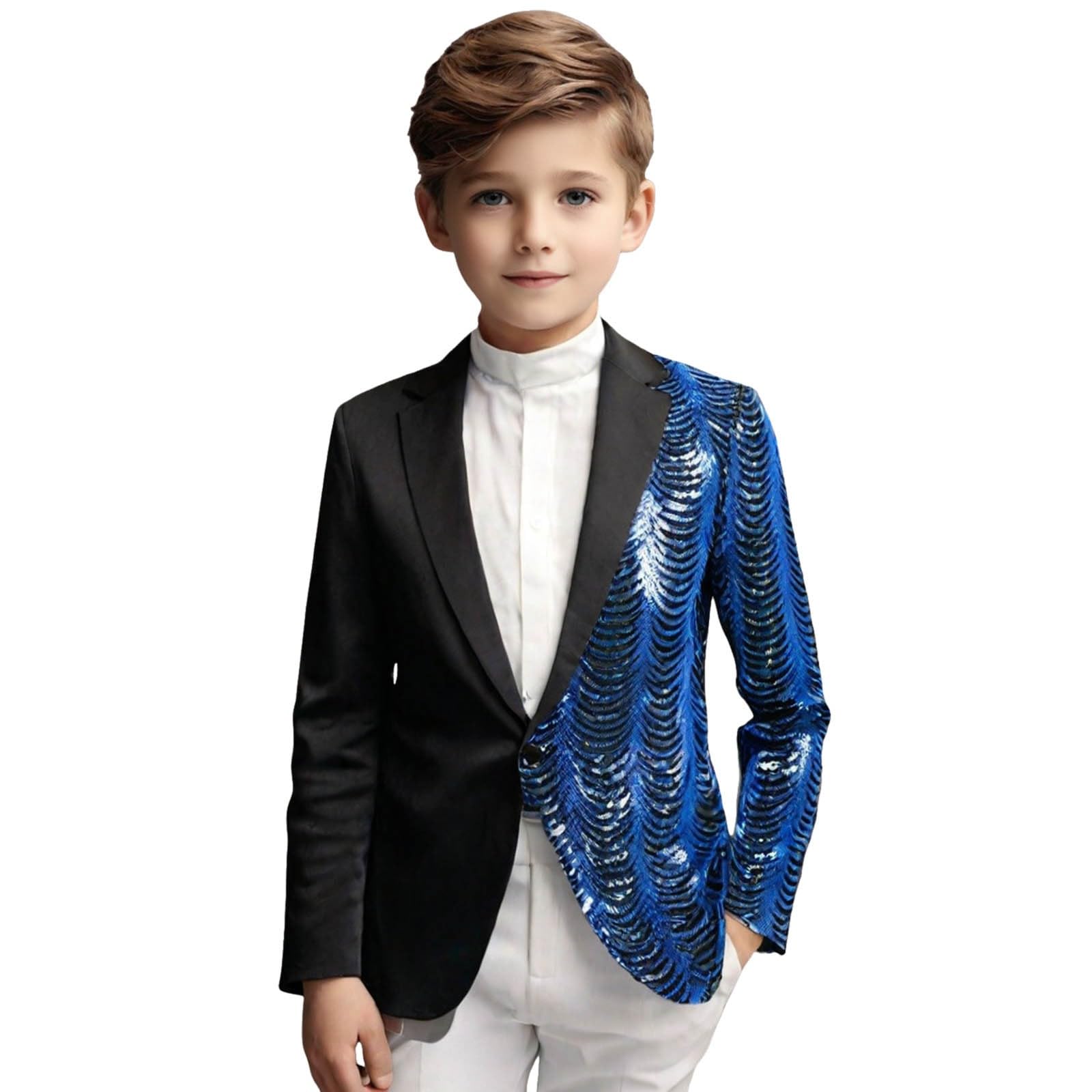 Generisch Traje de fiesta de graduación para niños, color sólido, moderno, con lentejuelas, corte ajustado, manga larga, solapa juvenil, abrigo informal