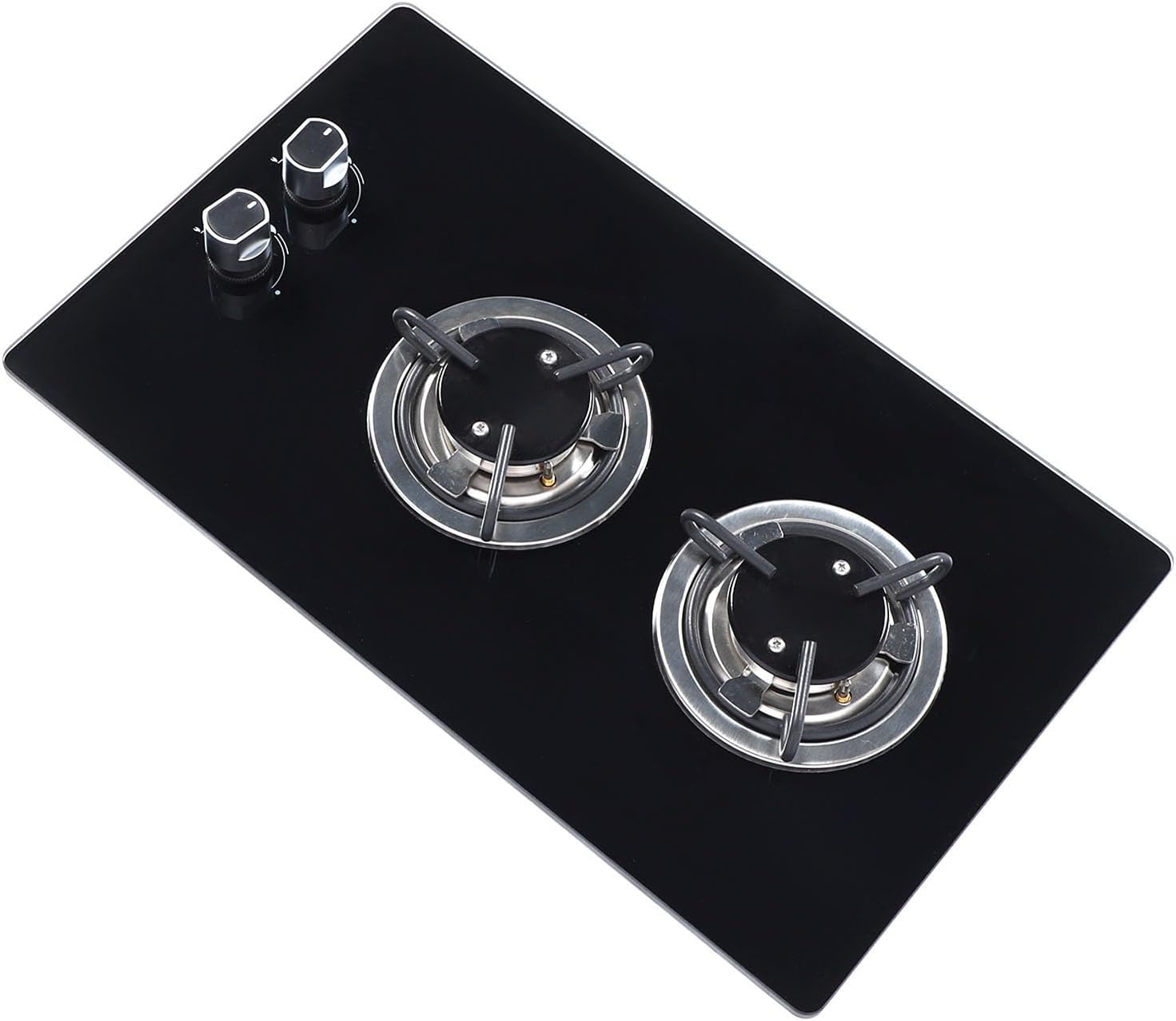 Gas Cooktop, 2 Burner Gas Hob LPG Stove with Tempered Glass Double Hob Top, Built In Caravan Boat RV Cooker for Camper Van Motorhome Kitchen, 1.8kW Portable Camping Hob
