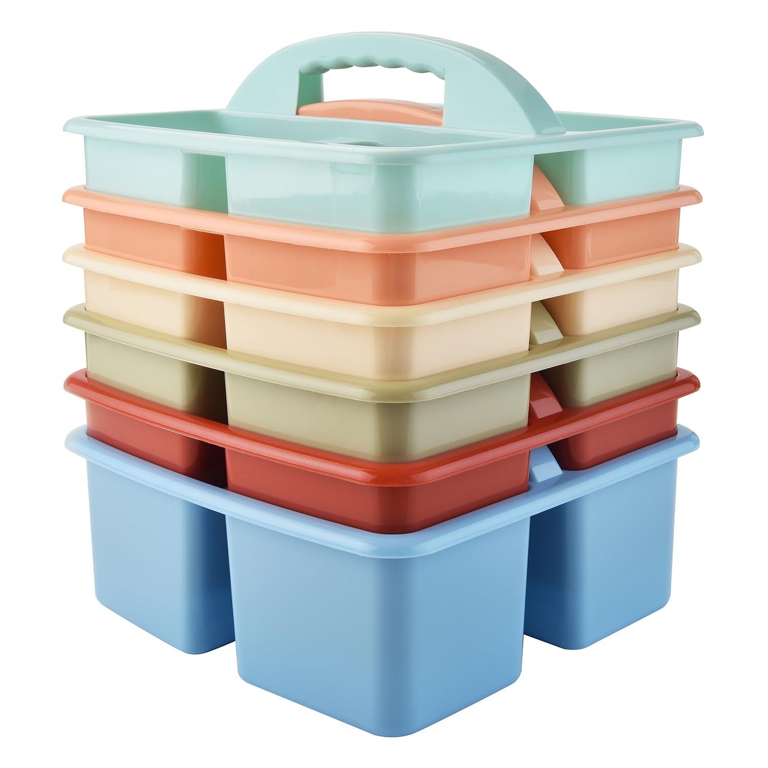 VITEVER Plastic Classroom Caddy Organizer with Handle, 6-Pack 3 Compartments, Teacher Supply Storage Caddy for Classroom Organization, Table, Desk, Office, Craft Art for Kids - boho color