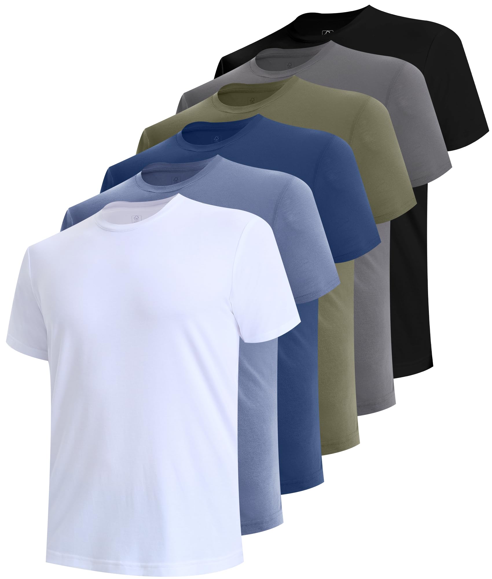 BAMBOO COOL Men's Undershirts Moisture Wicking Crewneck T Shirts 6 Pack | Breathable Stretch Soft Tees for Men, Soft & Durable, Comfortable Fit, Cooler, Casual Wear, Multiple Colors, Lightweight, Gym Medium Olive Green/Blue/Gray/Navy/White/Black