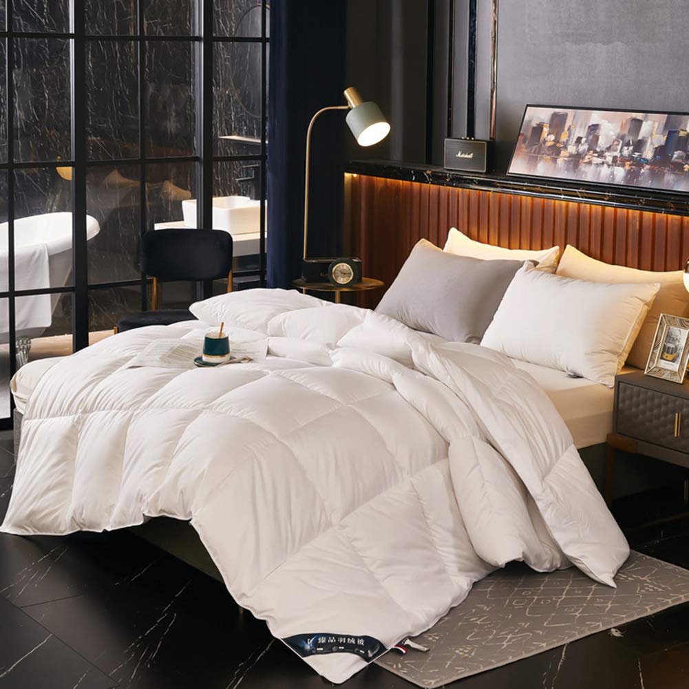 Winterbettdecke King Size Weiße Gänsedaunenbettdecke, Sommer Extra Leichte Dünne Gänsedaunenfeder Steppdecke mit Bezug aus 100% Baumwolle, 6 Schmusedecken (Weiß 200 * 230cm 4kg)