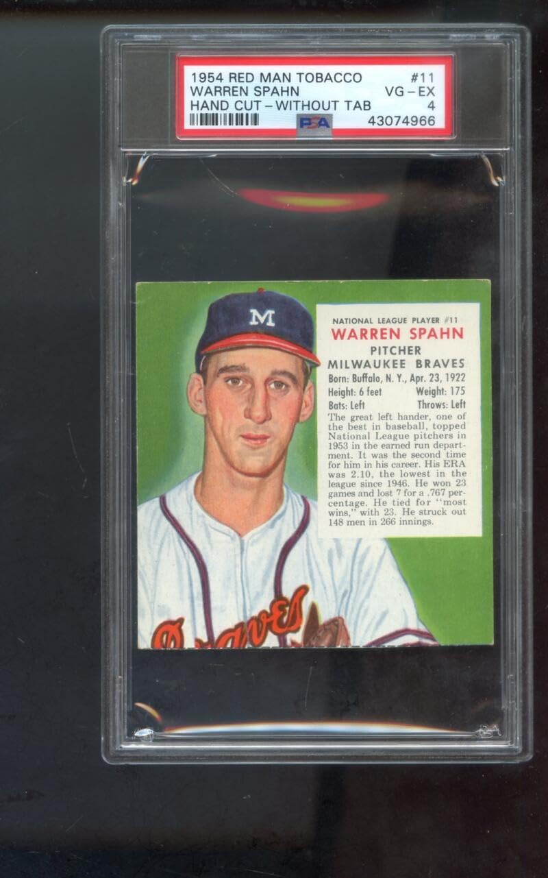 1954 Red Man No Tab #11 Warren Spahn PSA 4 Graded Baseball Card MLB Milwaukee Braves