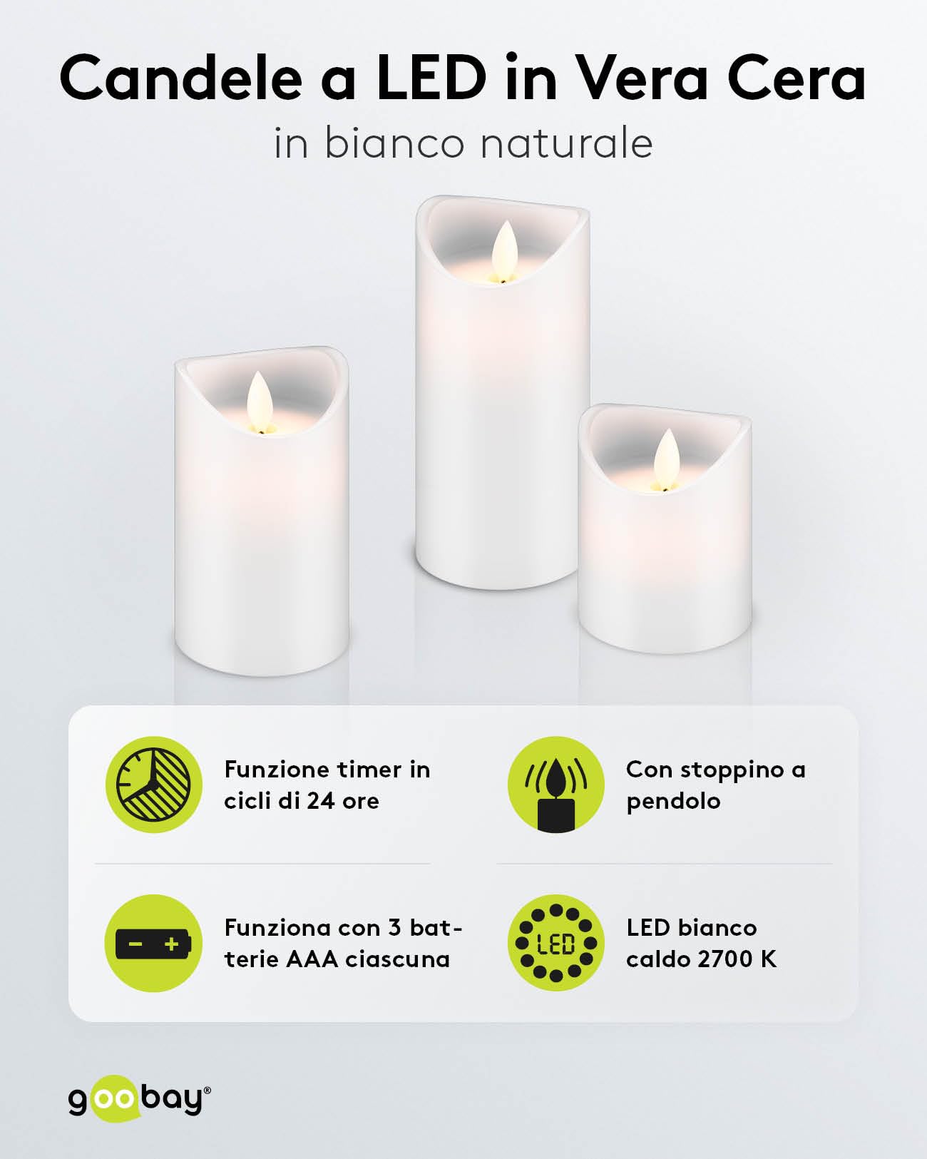Goobay Candela con Luce LED Set di 3