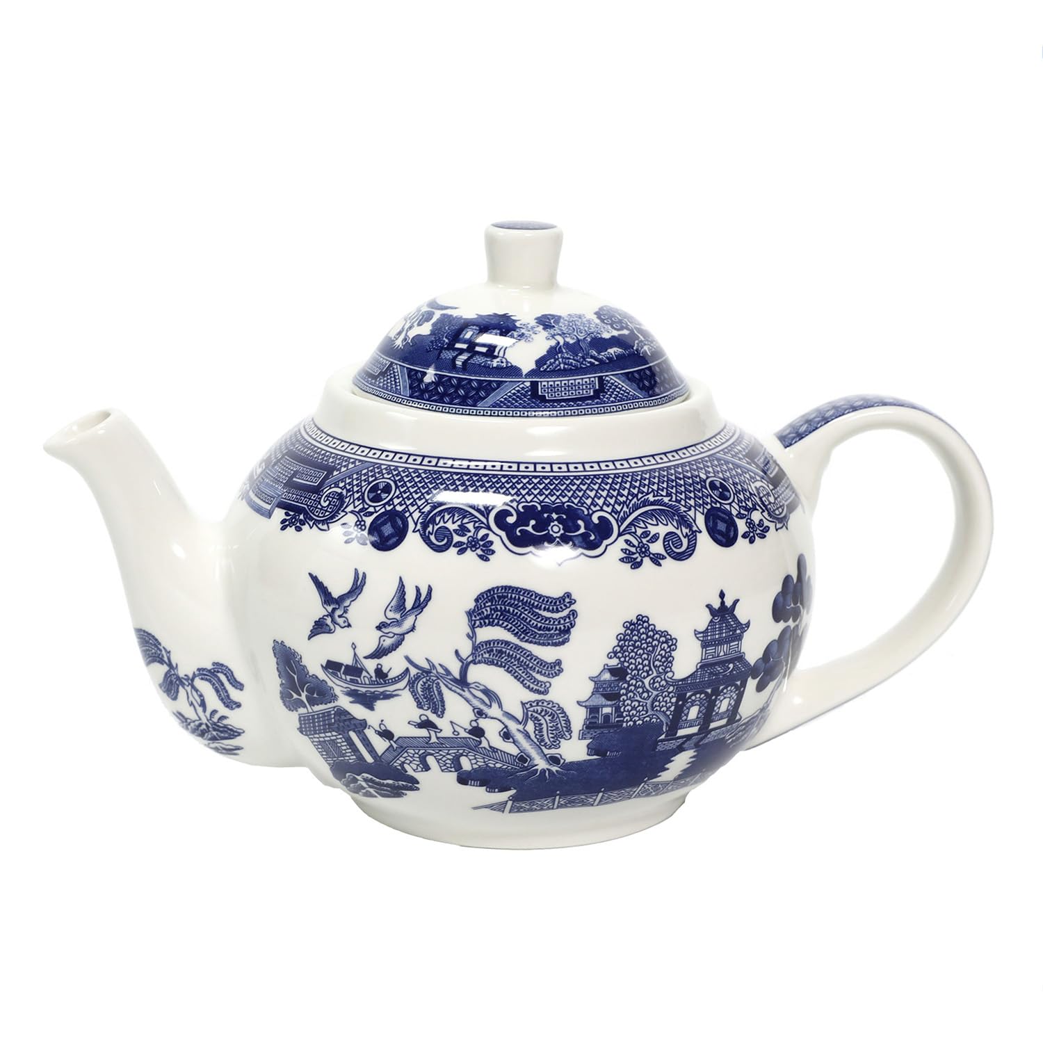 UNIQUE HOME LIVING Blue Willow Ceramic Teapot 1 Litre Georgian Vintage Oriental Design Tableware