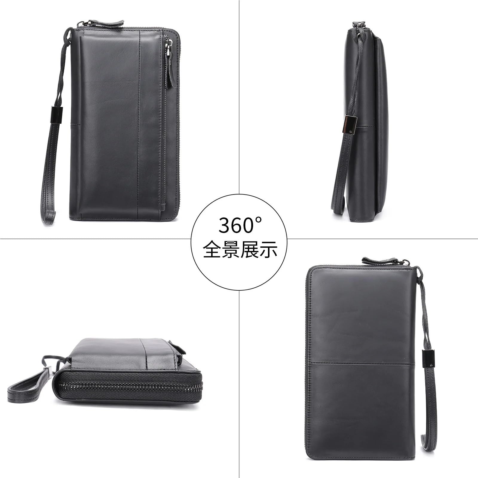 Pochette da uomo in pelle di grande capacità multi-cuccetta con strato superiore in pelle bovina