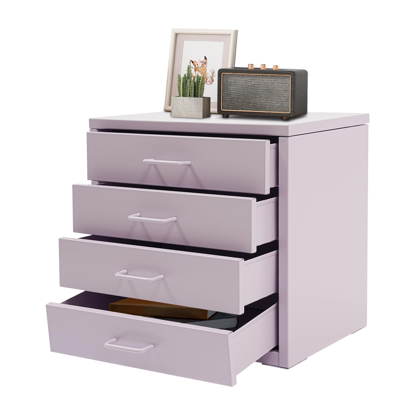Armoire de rangement en métal avec 4 tiroirs - Charge maximale : 3 kg par couche - Pour le bureau à domicile - À monter soi-même - Violet