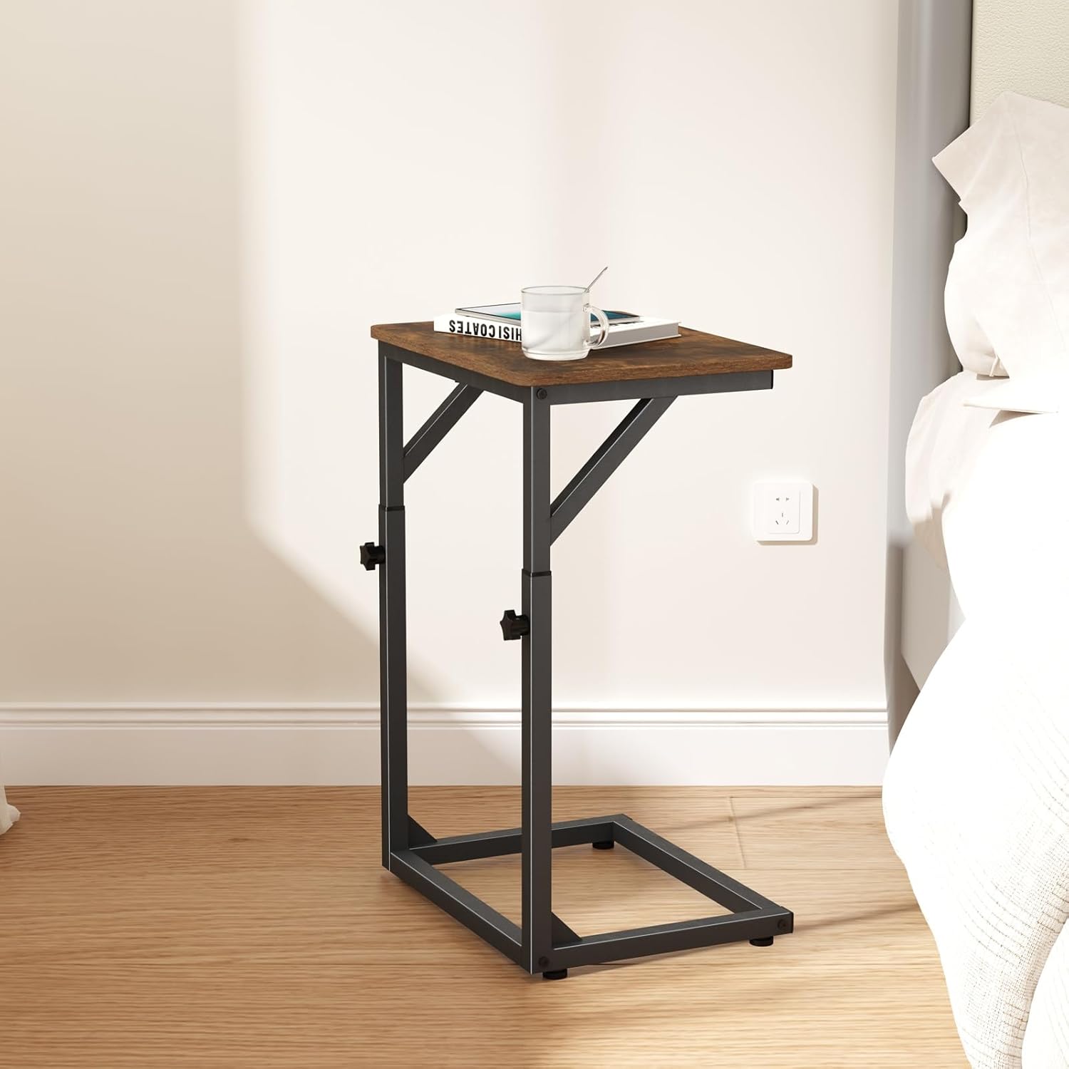 Adjustable C-Shaped End Table, Small Side Table for Couch, Sofa TV Tray Table for Living Room, Bedroom, Bedside ET-ZA-BRW1