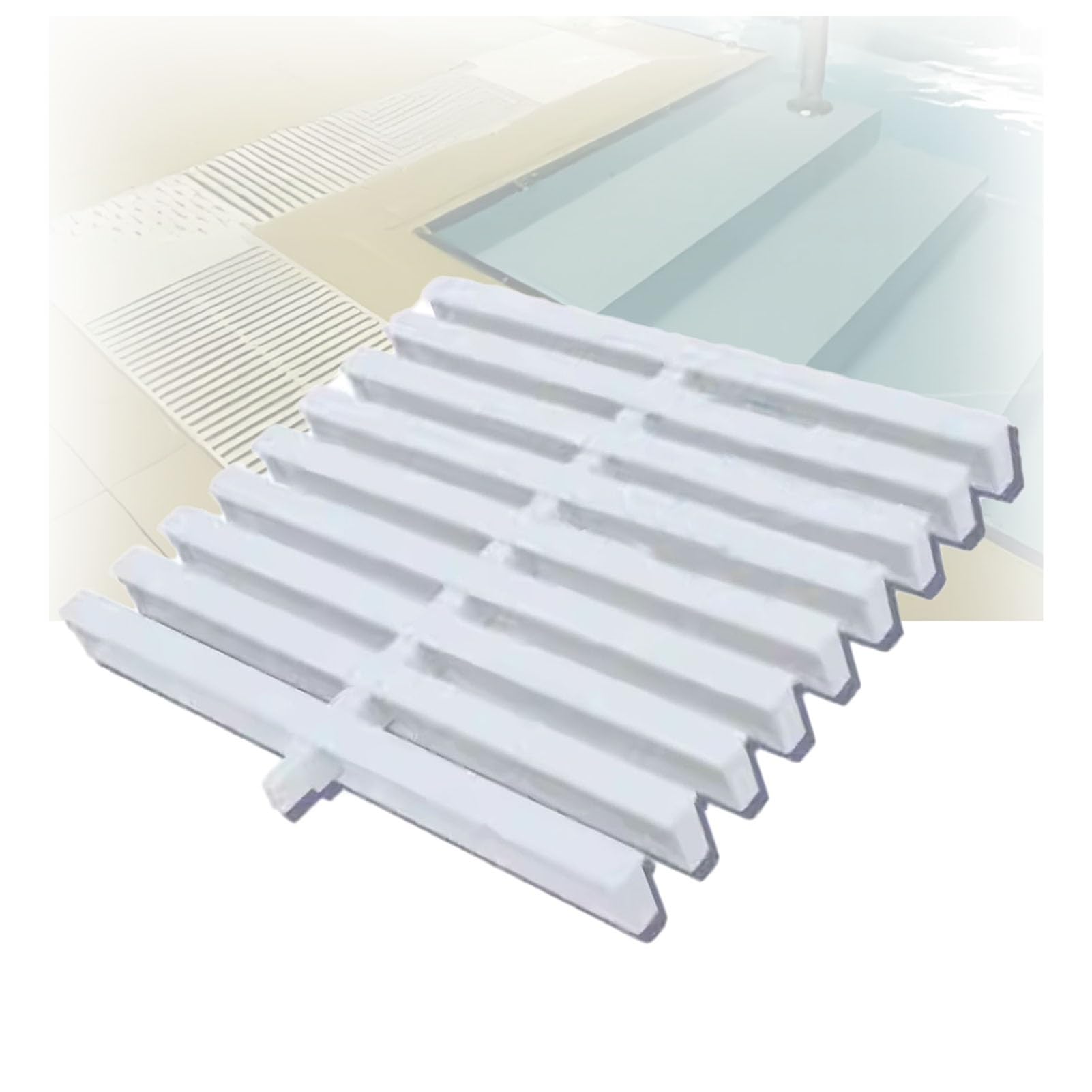 Griglia di Troppo Pieno per drenaggio Piscina, Copertura a griglia a interfaccia Singola con Texture a Rombi, per Bordi Piscina, vialetti e patii (25x100 cm/1 Pezzo)