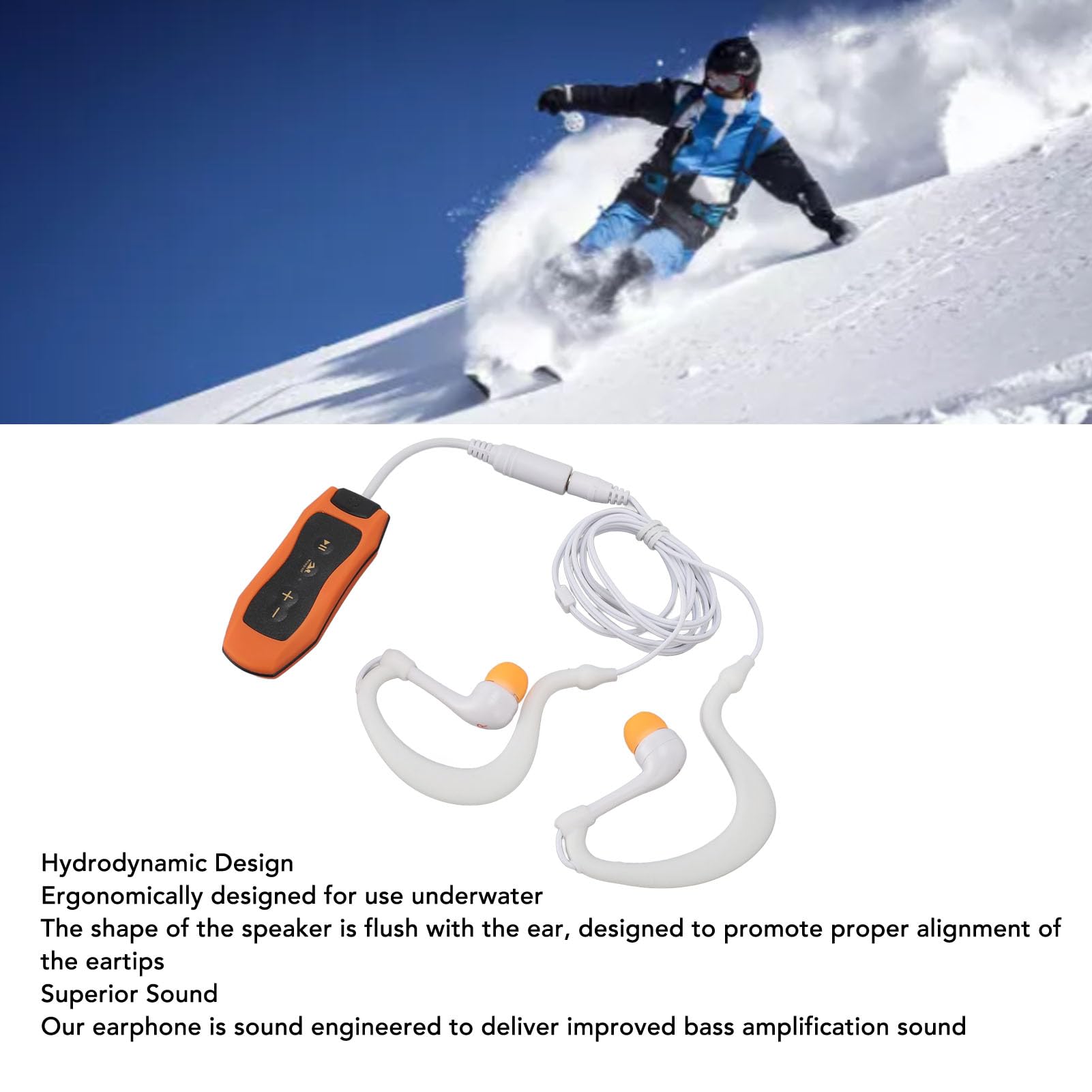 VBESTLIFE VBESTLIFErx81sdbv0k-13 - Lettore MP3 impermeabile per il nuoto, impermeabile, per il nuoto, cuffie con cavo lungo, effetto sonoro, 8 GB (8 GB), arancione