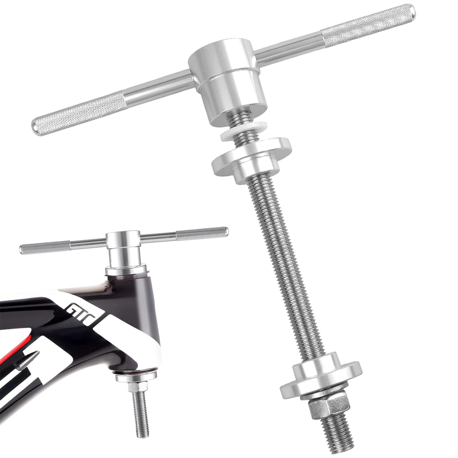 NALACALBike Headset Cup & Bottom Bracket Press Install Tool (Polished Silvery), Bicycle Repair Accessories, Bike Headset Press-in Tool, Bicycle BB Shell Bearing Installer with 2 BB Drifts