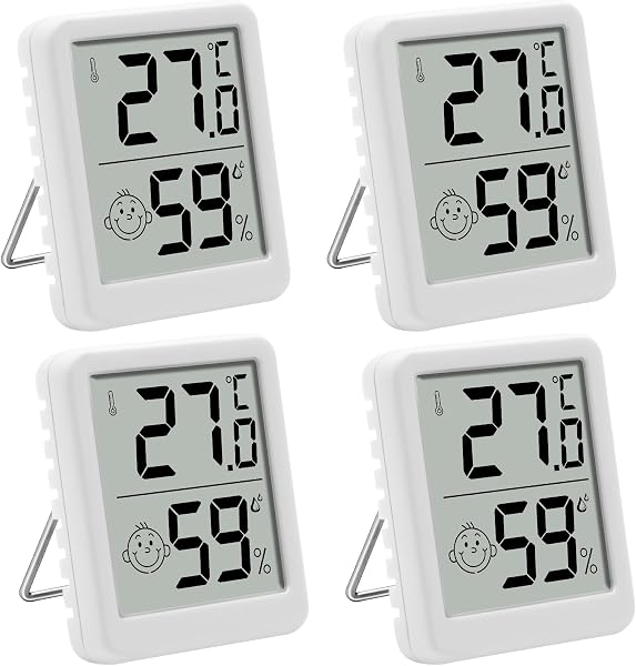 Thermomètre Hygromètre Intérieur Mini LCD Digital Thermomètre d'Ambiance Mesureur d'Humidité de l'Air avec Affichage Smiley pour Chambre de Bébé Salon Bureau Serre (4PCS) - 1