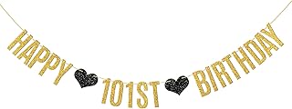 WeBenison Happy 101st Birthday Banner 101 Years Loved/Cheers to 101 Years Birthday Party Decoration Supplies/Gold Glitter