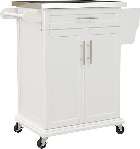 Miniatura 10 de HOMCOM Isla de cocina sobre ruedas, carrito de cocina rodante con encimera de acero inoxidable, cajón, toallero y estante de especias, carrito de