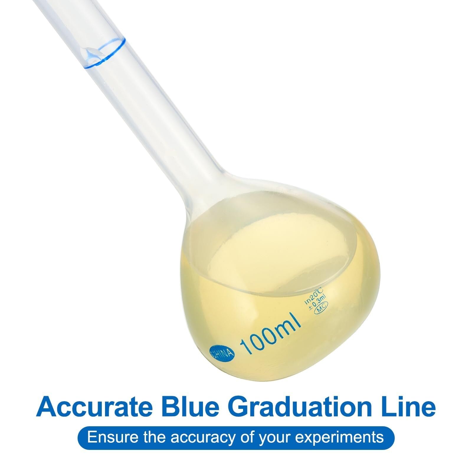 Matraz Aforado Polipropileno 250ml - Matraz de Medida Laboratorio Irrompible con Tapón y Graduación Azul(2,100ml)