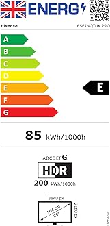 Hisense 65 Inch 144Hz 4K QLED Smart Gaming TV 65E7NQTUK PRO - Full Array Local Dimming, Dolby Vision Atmos, Freesync, Subwoofer, Vidaa OS with Freely, Youtube, Netflix and Disney+ (2024 Model)