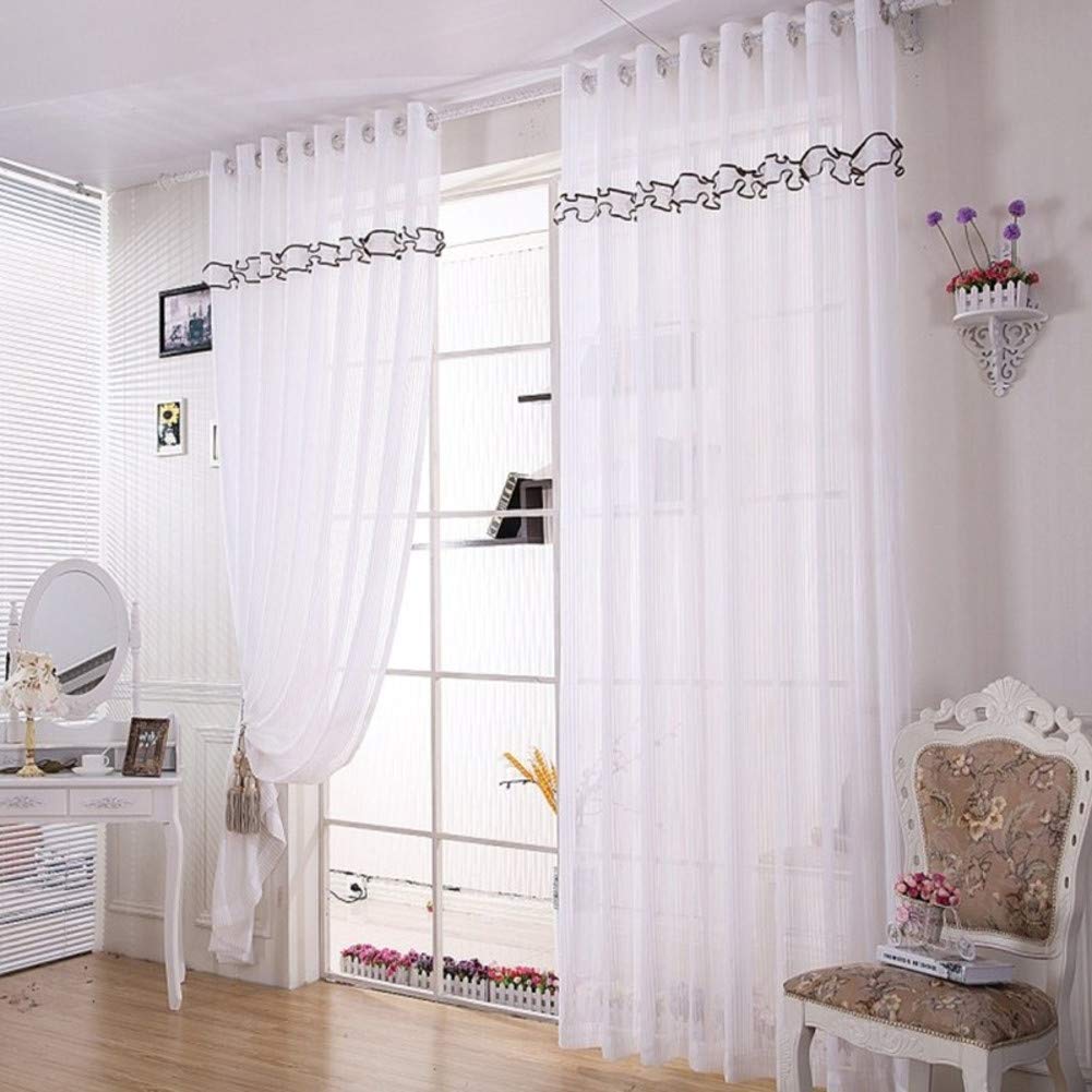 Stripe Voile Sheer Curtains,Elegant Lace Window Decor 1pc Panel Drapery Long Curtain for Living Room Bedroom Balcony-White 98x106(250x270cm)