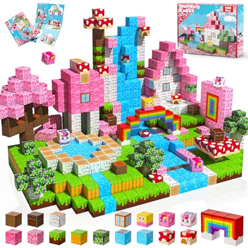 Goody King Magnetic Blocks|100PCS Magnetic Building Cubes Unicorn Magnet Cubes for Kids Age 3 4 5 6 7 8 9 10 STEM Montessori Stacking Toy Sensory Tiles Building Birthday Easter Gifts