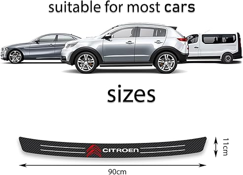 Car Rear Bumper Protector for Citr-oen C4 C1 C5 C3 C6 C4L C-Elysee VTS DS3 DS4 DS5 DS6, Carbon Fiber Trunk Sill Plate Decorative Strips Anti-Scratch Cover Sticker Styling Accessories, Black