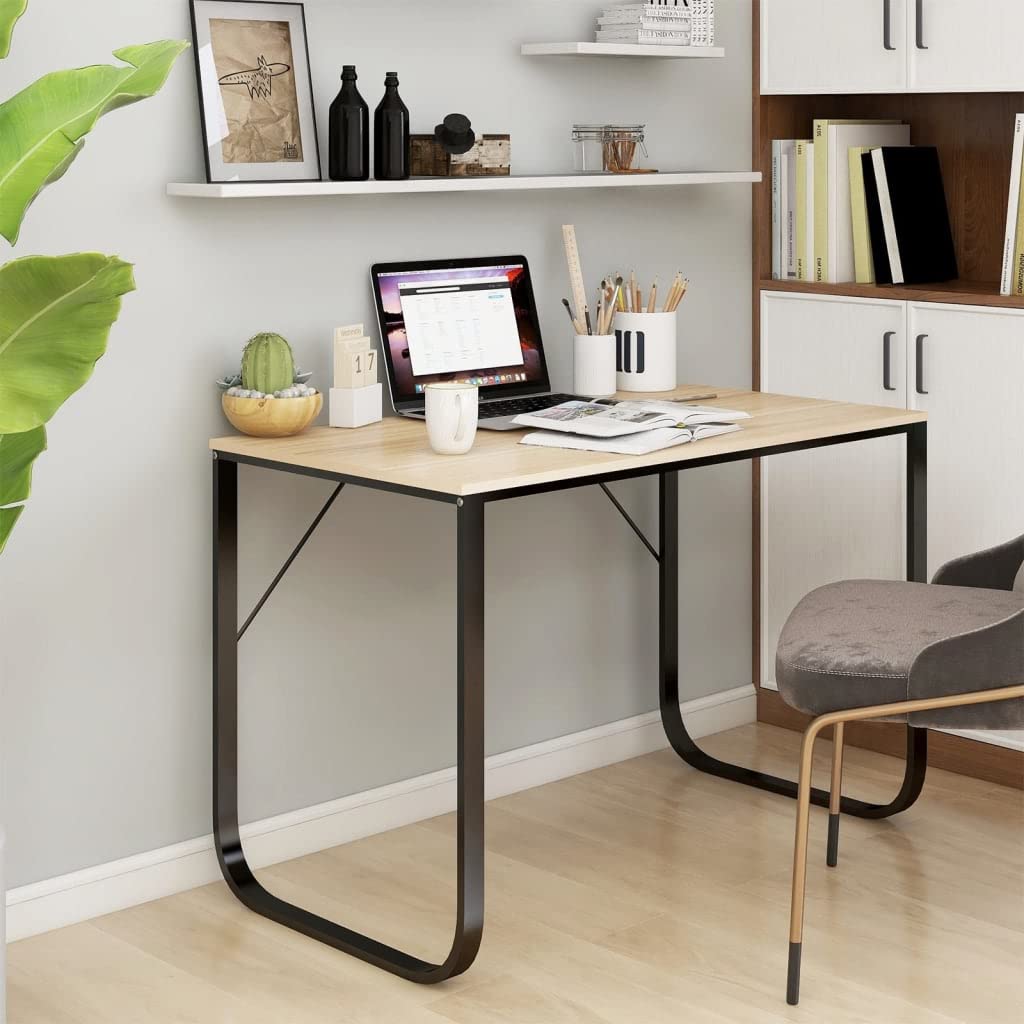 Bureau d'ordinateur chêne noir 110x60x73 cm avec structure en métal
