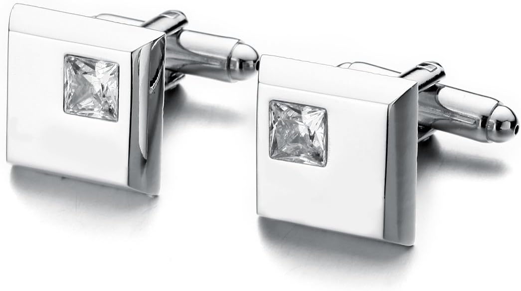 Sirius Jewelry Men's Square Crystal Wedding Business Cufflinks with Gift Box(Clear)