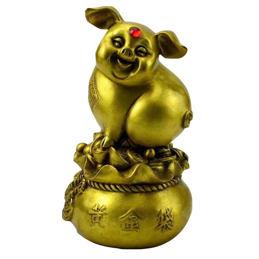 YNIYUJKL Feng Shui Ornaments Zodiac Pig Statues,Pure Brass Chinese Decor Figurine For Home And Office,Wealth And Good Luck Sculpture,Two Colors,Guld-A