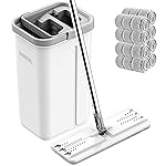 BOSHENG Mop and Bucket with Wringer Set, Hands Free Flat Floor Mop and Bucket, 8 Washable Microfiber Pads Included, Wet and Dry Use, Home Floor Cleaning System for All Floor Types and Windows