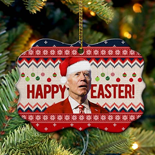 Urvog Happy Easter Funny Biden Ugly Christmas Benelux Shaped Christmas Ornament Keepsake, Aluminum Medallion Ornament, Pack 5 #TOP3