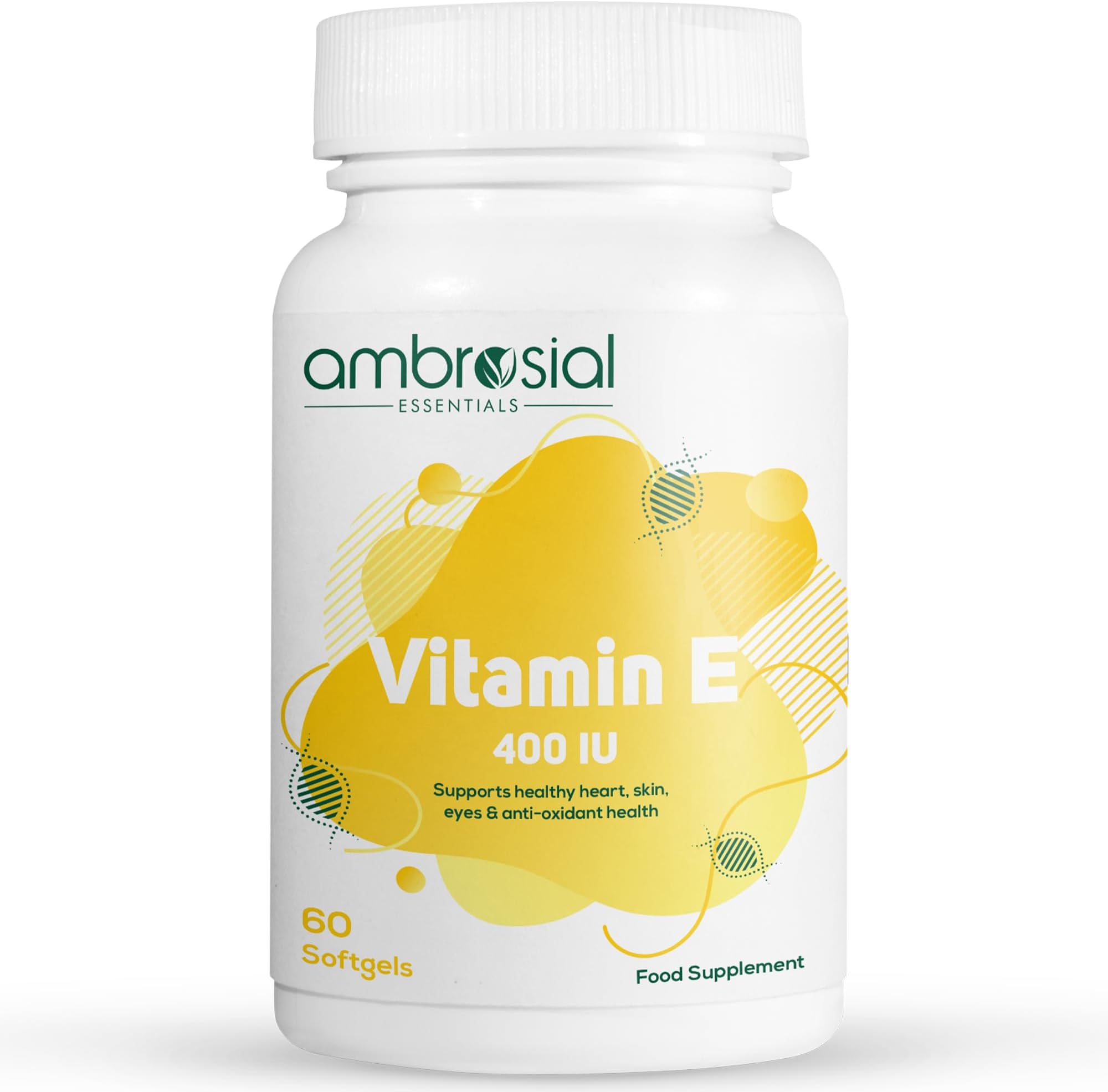 Ambrosial Vitamin E Capsule for face & Skin VIT E 400 IU supplements| Natural & Pure Vitamin E High Strength Capsules| Hair Skin & Nail Vitamins for Women & Men (Pack of 1-60 Softgels)
