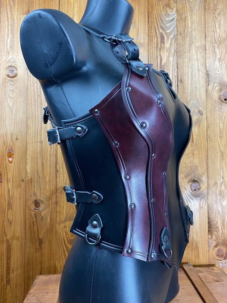 NauticalMart Female Leather Warrior Corset - Perfect for Larp, Cosplay, Cinema, Theatre Women Leather Chest Armor Re-Enactment Halloween Costume