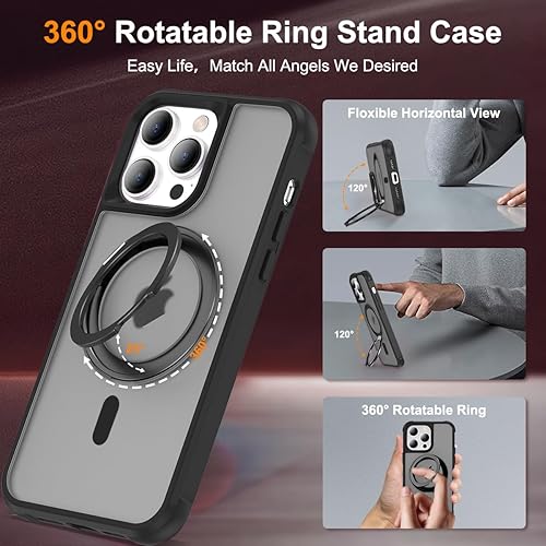 Miniatura 9 de Cyberowl Funda para iPhone 11 Pro Max con soporte de anillo magnético giratorio de 360 compatible con MagSafe ligera y translúcida mate, funda