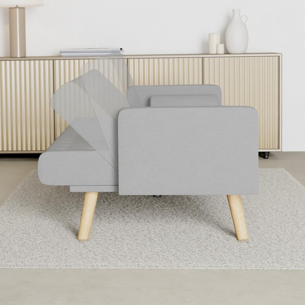 Nalui - Divano Letto 3 Posti Clic Clac 203x82x78cm One Dots con 2 Cuscini e Piedi Legno | Reclinazione Regolabile | Grigio