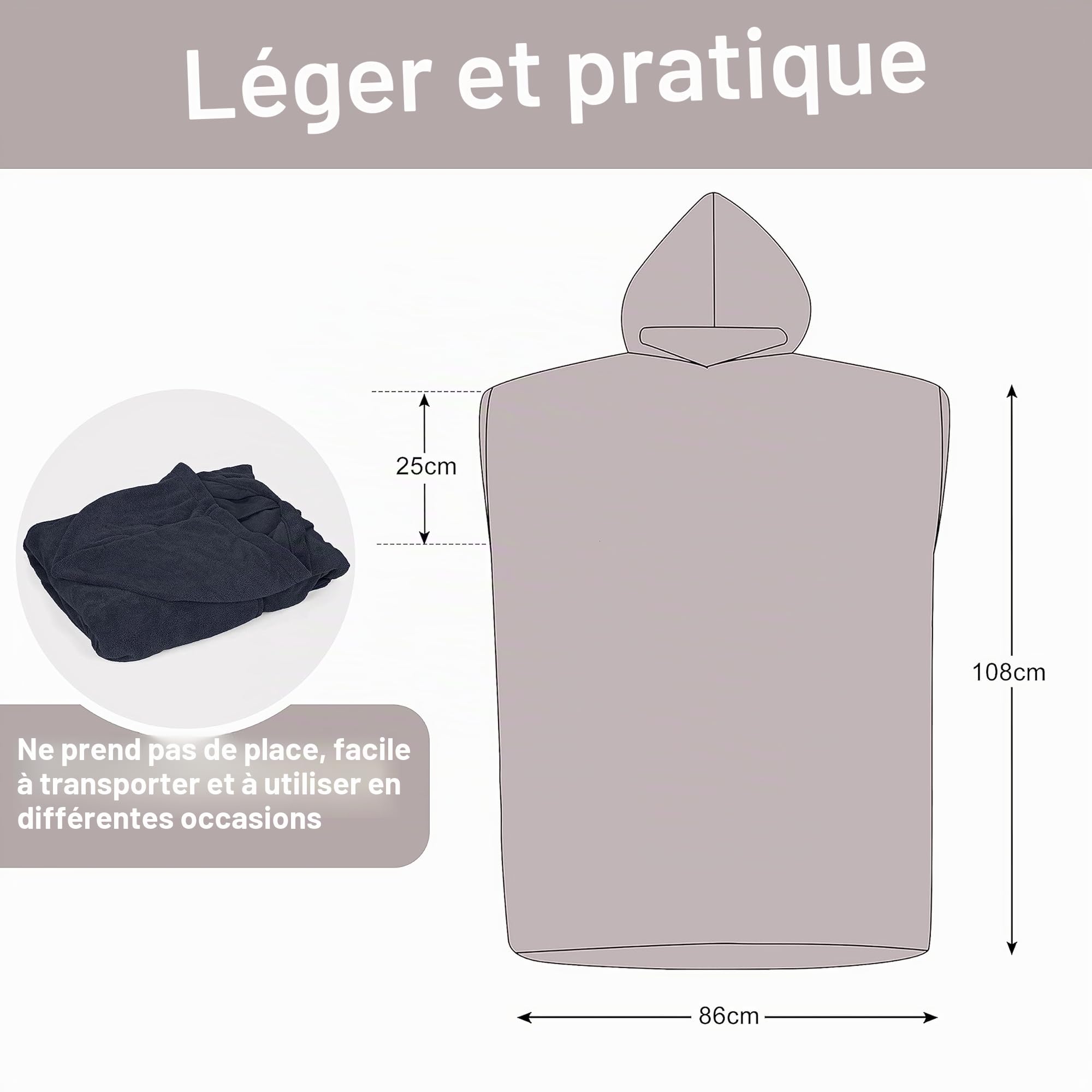 Kato Tirrinia Poncho de surf à capuche Changing Towels Quick Dry Beach Change Robe pour adulte homme femme imperméable et anti-sable pour le surf, la natation, la baignade, le bain, la grande taille