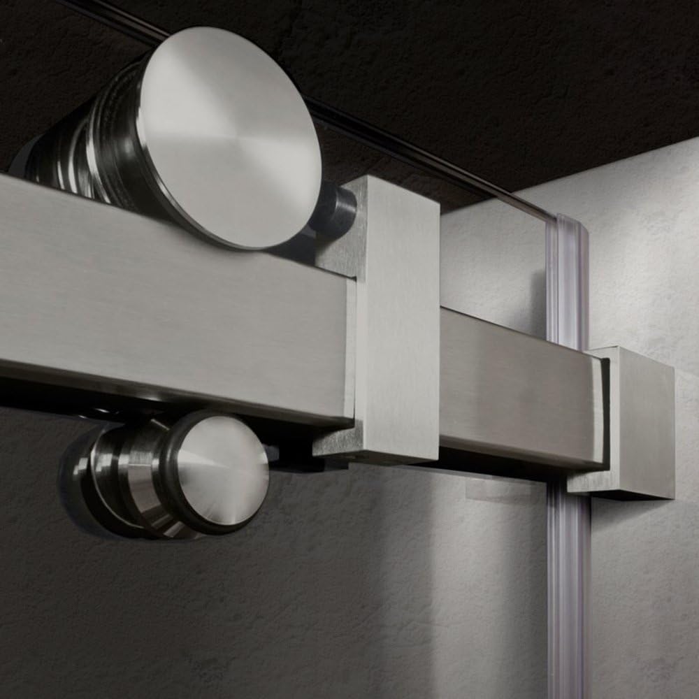 WOODBRIDGE MBSDF6076-B Frameless Sliding Shower, 56"-60" Width, 76" Height, 5/16" inch Clear Tempered Glass, Brushed Nickel Finish, Designed for Smooth Door Closing and Opening. MSDF6076-B