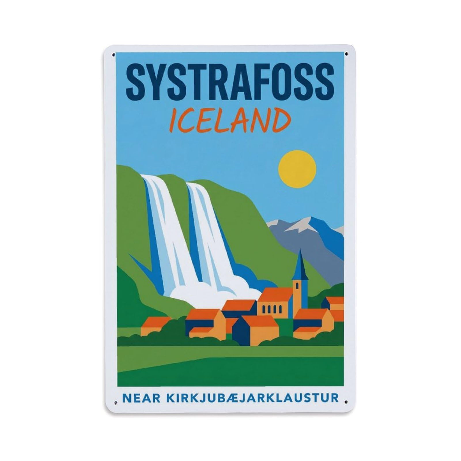 Gead 8X12inch Style Vintage Travel Systrafoss Iceland Waterfall Metal Tin Sign