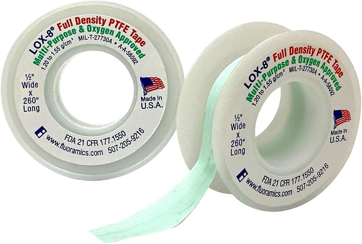 Fluoramics' LOX-8 Full Density Thread Seal Tape 1/2" Wide x 260" Length…