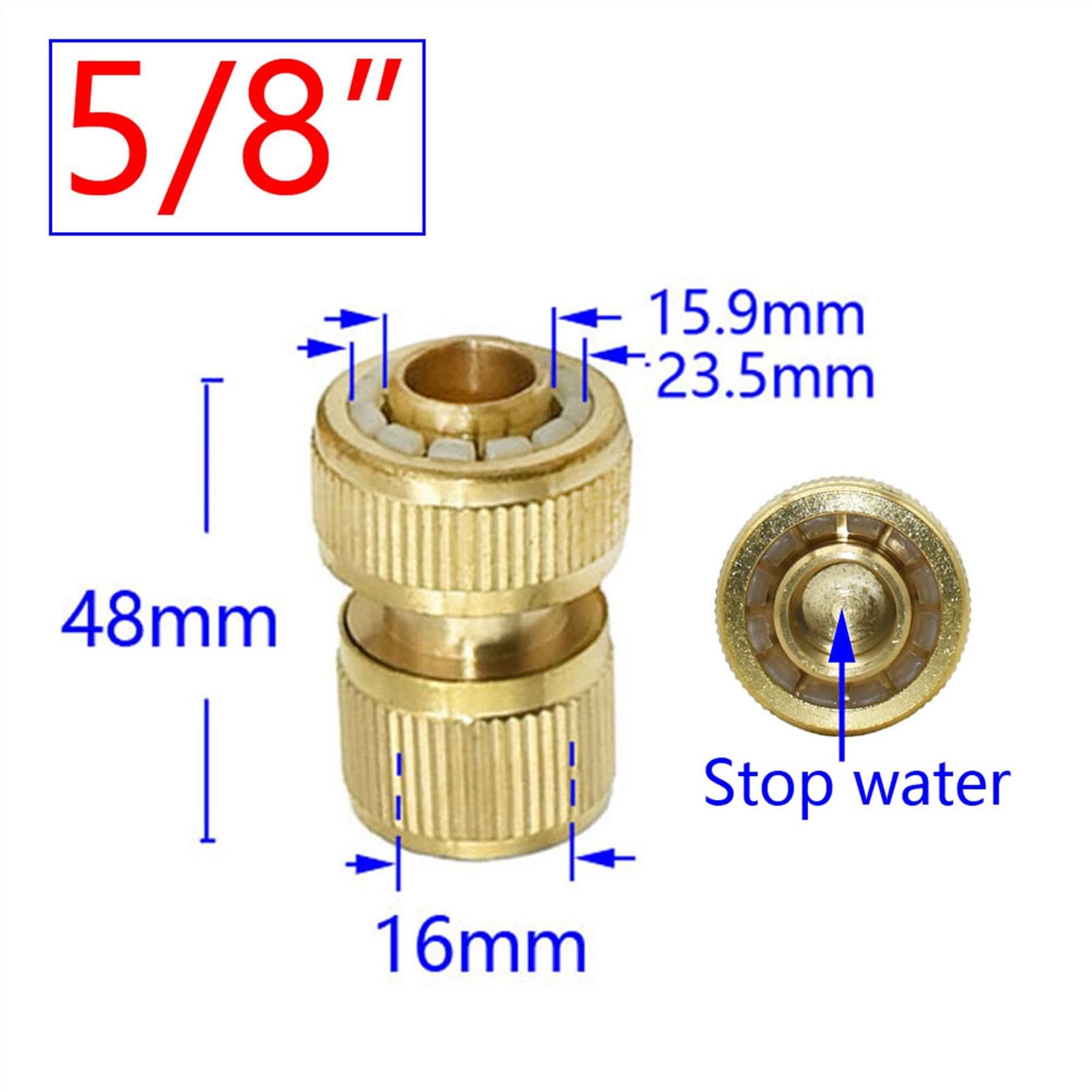 GANDE Conector rápido de Manguera Conector Waterstop de Cobre 16mm 20mm Adaptador de Manguera de riego 5 uds (Color : 5I8 Waterstop)