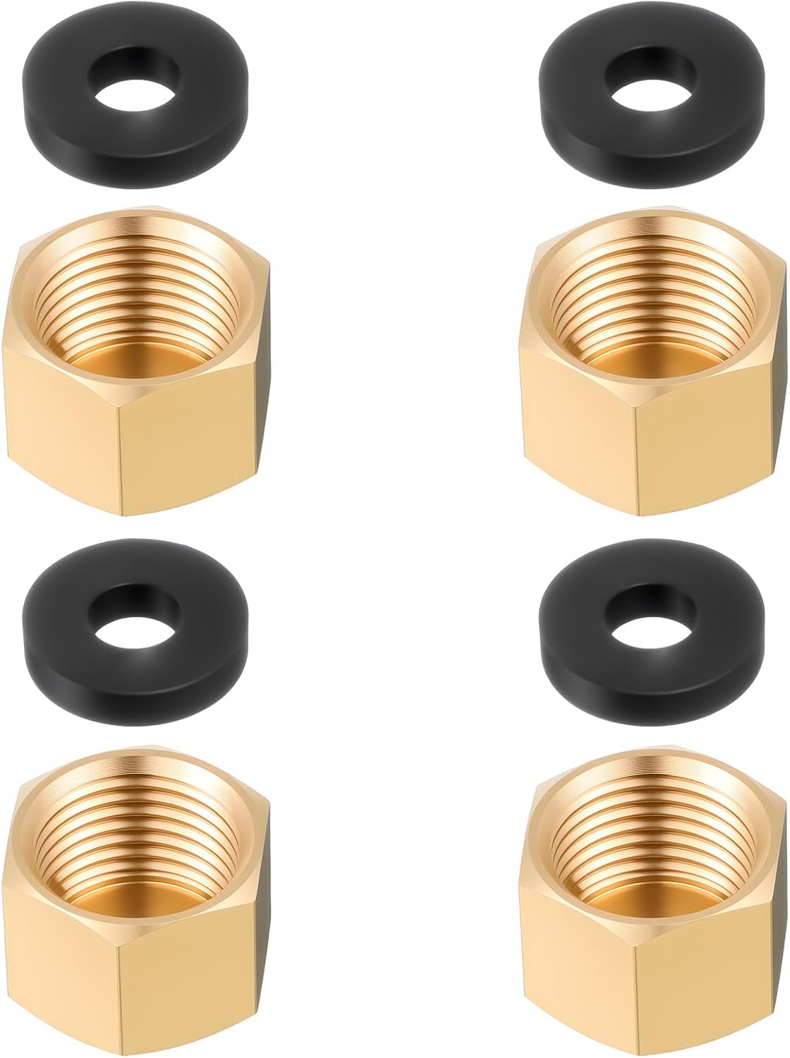Eldraqth 4pcs Brass 1/4 Inch NPT Pipe Caps with Rubber Washers - Hex Threaded End Caps for Plumbing, Irrigation & Water Lines