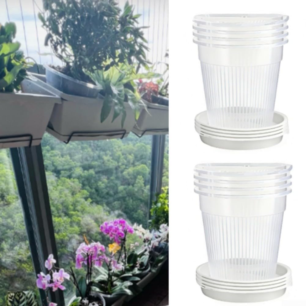 Przezroczyste plastikowe doniczki Doniczka z orchideą otworem drenażowym i tacą, opakowanie 8 sztuk, białe, 14 cm 16(16cm)