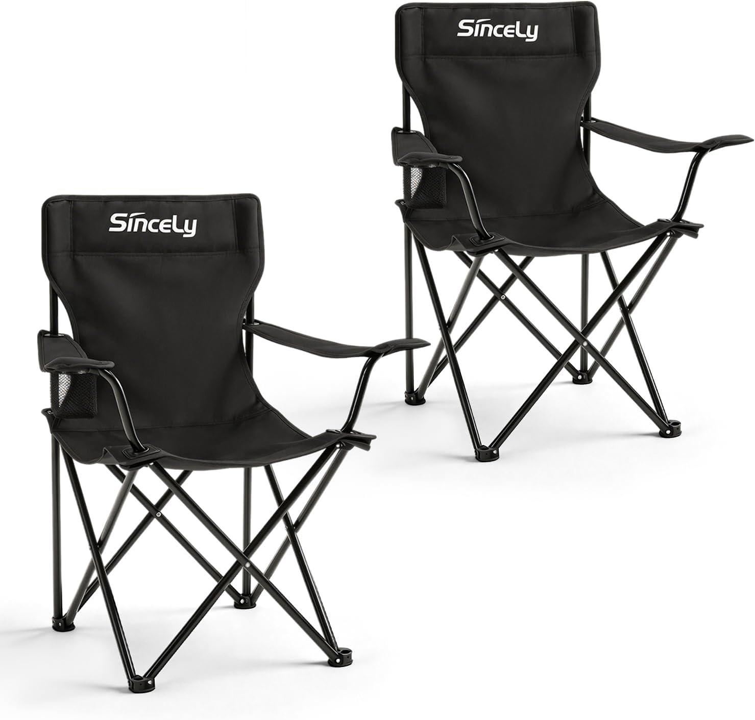 Portable Folding Camping Chair - Heavy Duty Steel Frame Outdoor Chair with Side Cup Holder, Breathable Polyester Fabric, Collapsible Camp Chair for Camping, Beach, Picnic, Fishing, 4PCS