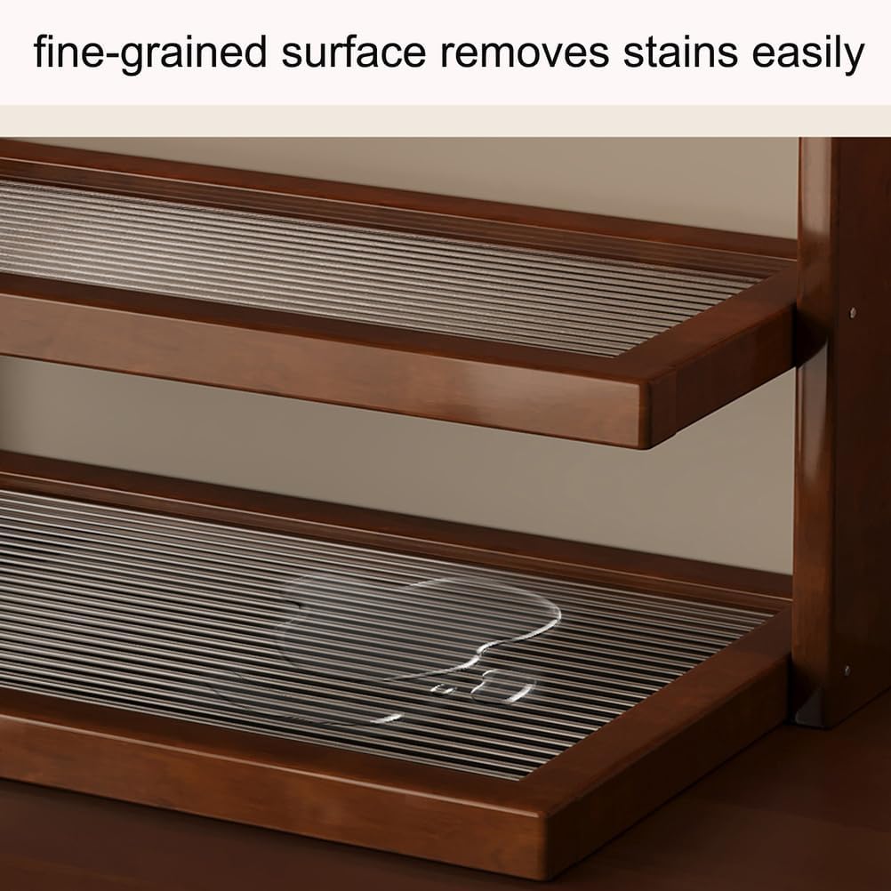 Dxcaicc Cup Rack with Minimal 0.1 ㎡ Counter Space, Walnut Frame Acrylic Shelves Mug Tree Holder for Coffee Mugs Drying Storage, Farmhouse Modern Design for Small Homes,B,2 Tiers