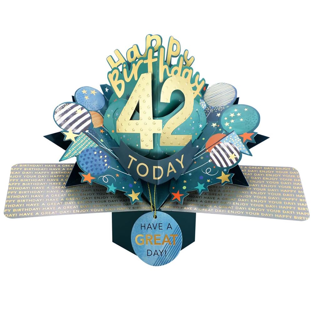 42 Today Happy 42nd Birthday Pop-Up Greeting Card Love Kate's Pop Up Cards Him Design POP237MC42