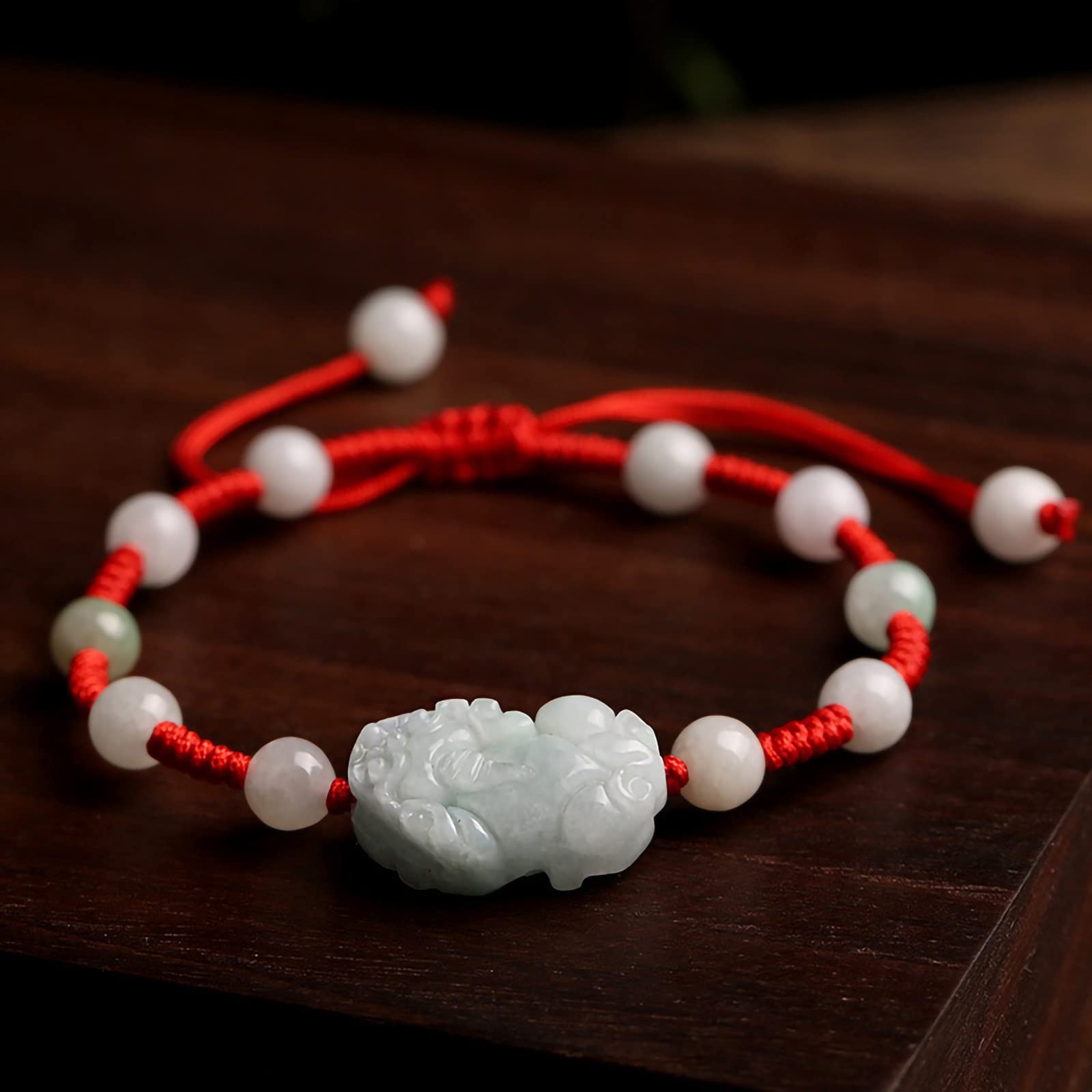 Bracciale di Cinnabar Naturale Braccialetti Intrecciati in Giada Naturale per Donne Uomini, prosperità Regolabile per la prosperità della prosperità Feng Shui Charm Bracciale per Amanti degli Amanti
