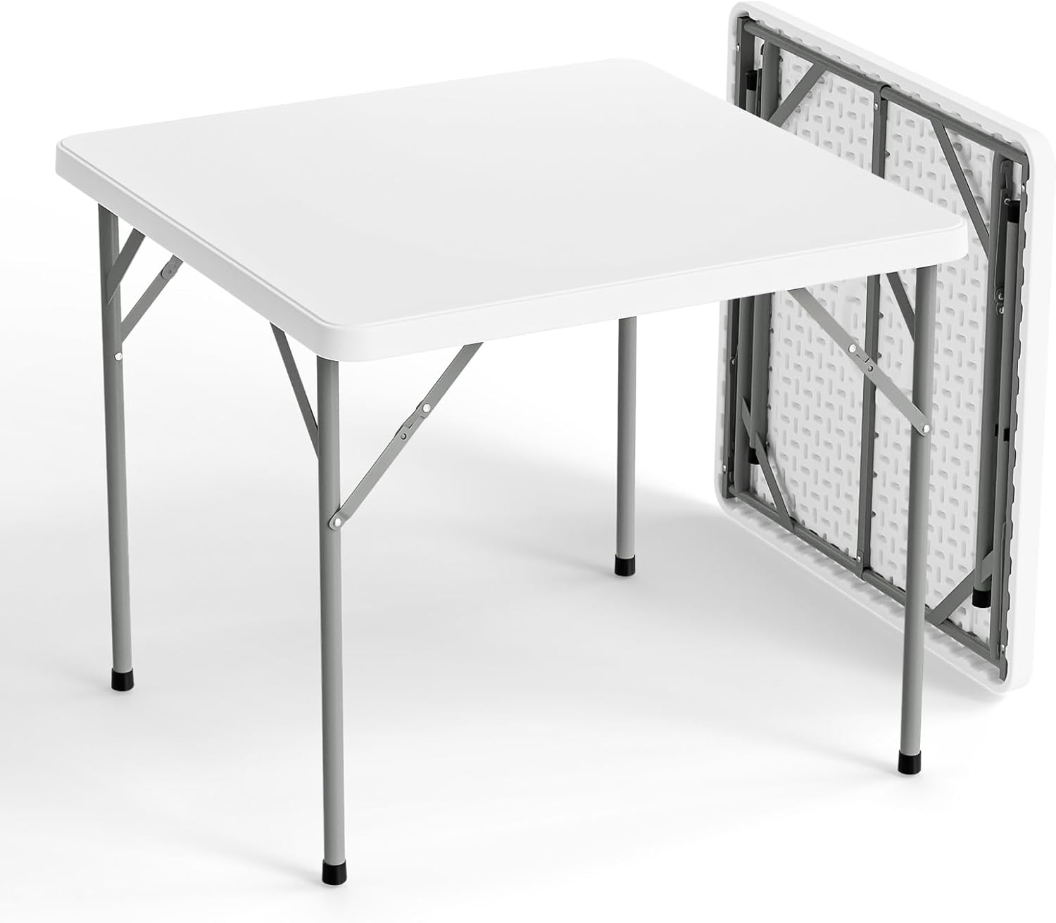 VINGLI White Card Square Table, 34 inch Foldable Legs Full Table Top, Easy to Set up and Store, Folding Portable for Game Puzzles, Gathering, Party, Dining, Indoor, Outdoor, Outside