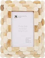 Handicrafts Home 4x6 White Scallop Bone Inlay Picture Frame - Handmade Vintage Boho Farmhouse Wall Tabletop Photo Frame, Desk Shelf Decor & Holiday Gift