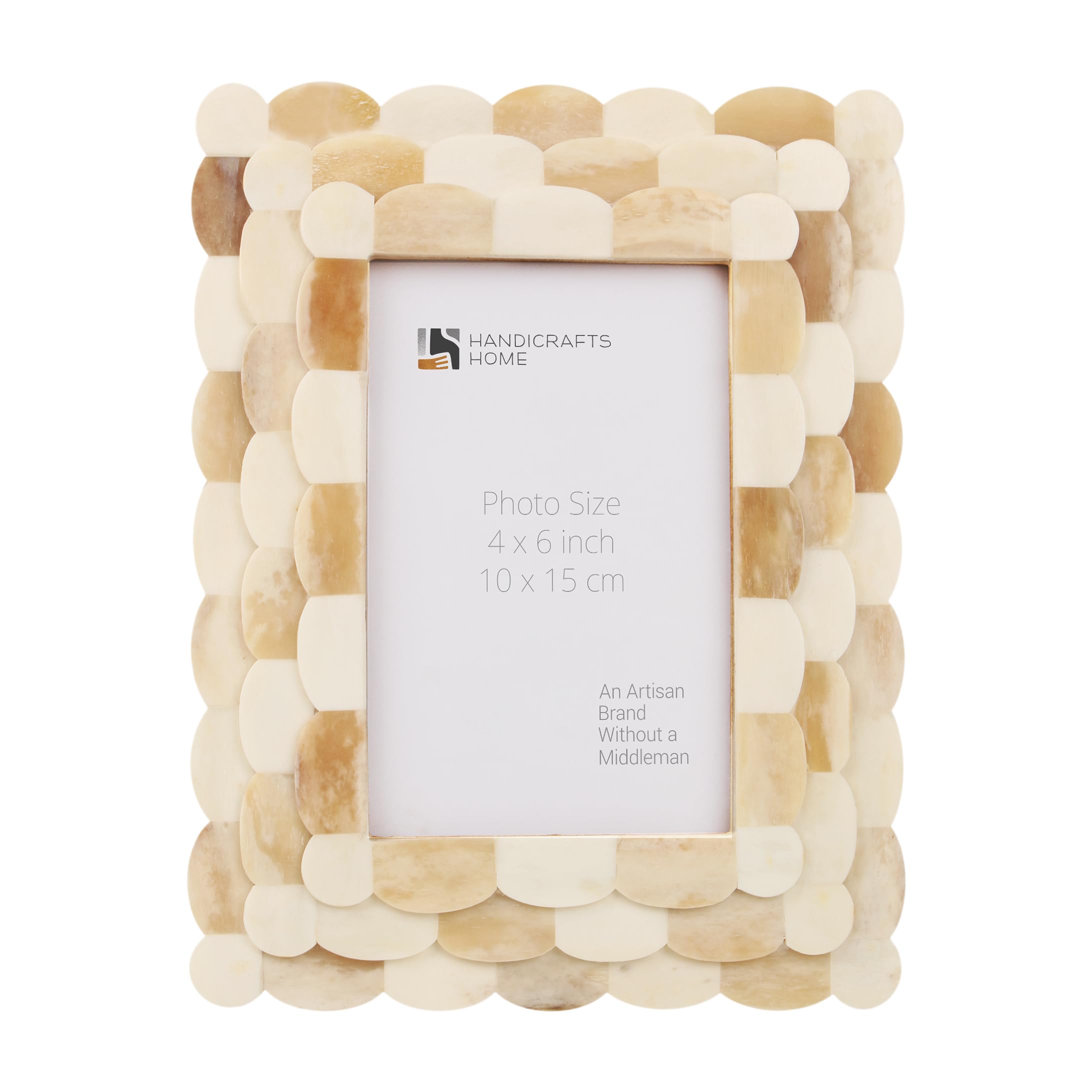 Handicrafts Home White Picture Frame 4x6, Scallop Bone Inlay Vintage Handmade Photo Frame for Home, Wall, Farmhouse, Boho, Desk & Shelf Decor, Family